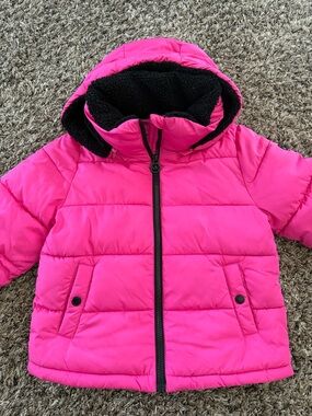 Michael Kors Hot Pink and Black Puffer Jacket with Hood